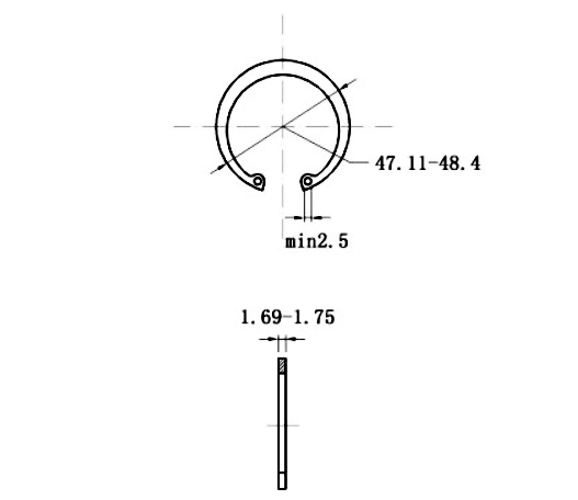 Bản vẽ kỹ thuật Phe Gài Lỗ Thép 65Mn DIN472 D44x1.75