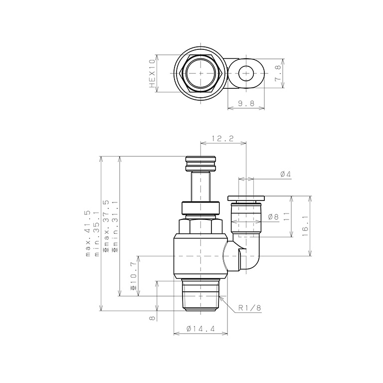 Bản vẽ kỹ thuật Van Tiết Lưu Khí Nén Chân Kim Pisco JNS4-01W-C
