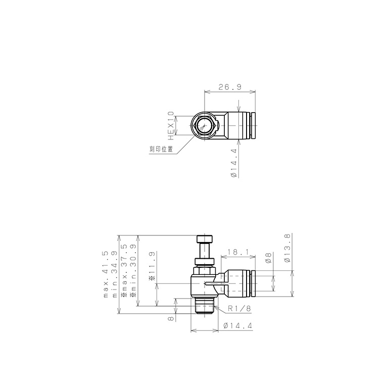 Bản vẽ kỹ thuật Van Tiết Lưu Khí Nén Inox 303 Pisco SJSC8-01B