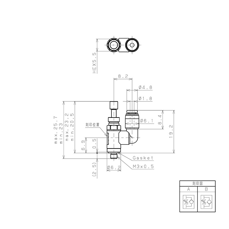 Bản vẽ kỹ thuật Van Tiết Lưu Khí Nén Lưu Lượng Thấp Pisco JSS180-M3BLW
