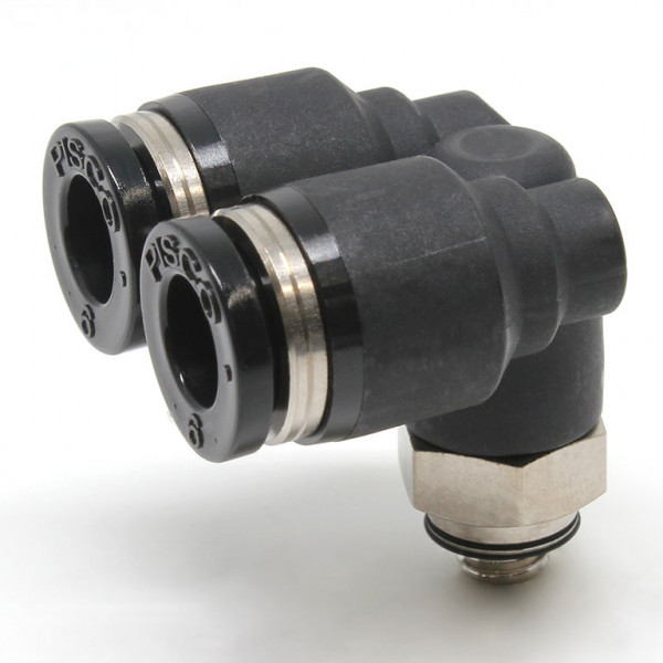 Đầu Nối Nhanh Khí Nén Hai Nhánh Cong 90° Ren Ngoài Pisco PAX6-M5-C