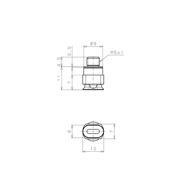 Bản vẽ kỹ thuật Bộ Nấm Hút Chân Không Hình Oval Bầu Dục Có Vít Ren, Silicone,  O.D 6x10 mm, Pisco VP6x10ES-M6