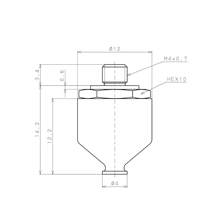 Bản vẽ kỹ thuật Bộ Nấm Hút Chân Không Có Vít Ren, Silicone Dẫn Điện, O.D 4 mm, Pisco VP4LSE-M4