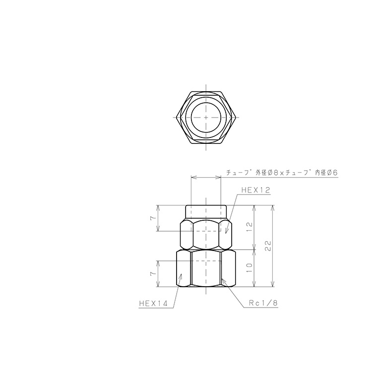 Bản vẽ kỹ thuật Đầu Ngạnh Nối Ống Có Đai Ốc Xiết Dạng Thẳng Thân Lục Giác Ren Trong Pisco NKCF0860-01