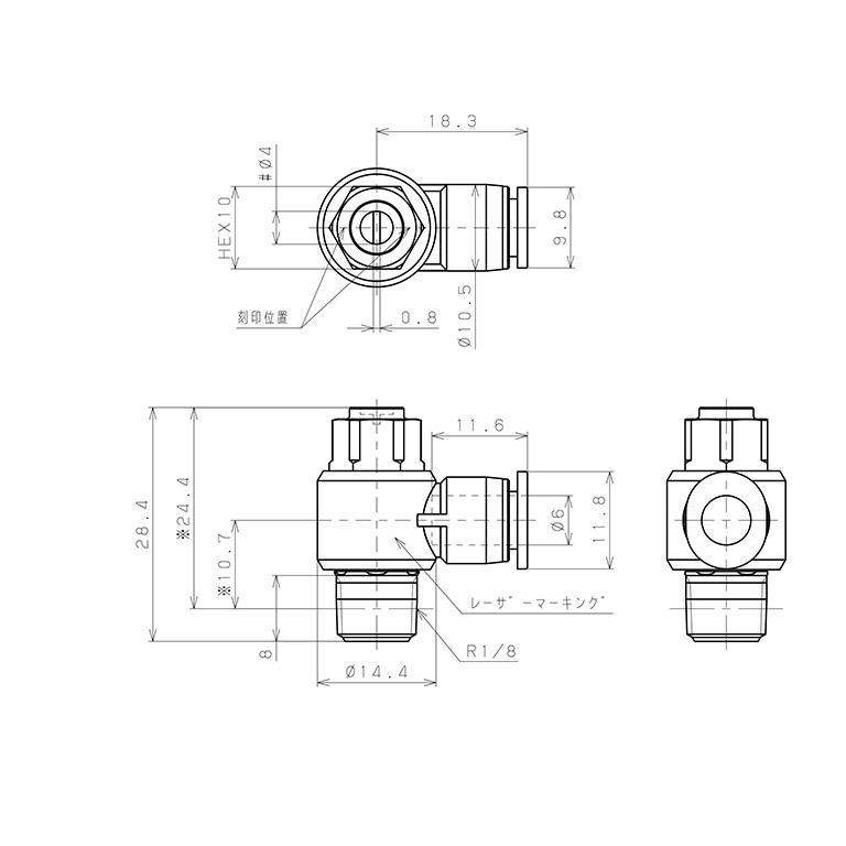 Bản vẽ kỹ thuật Van Tiết Lưu Khí Nén Đầu Vít Dẹp Pisco JSDC6-01B