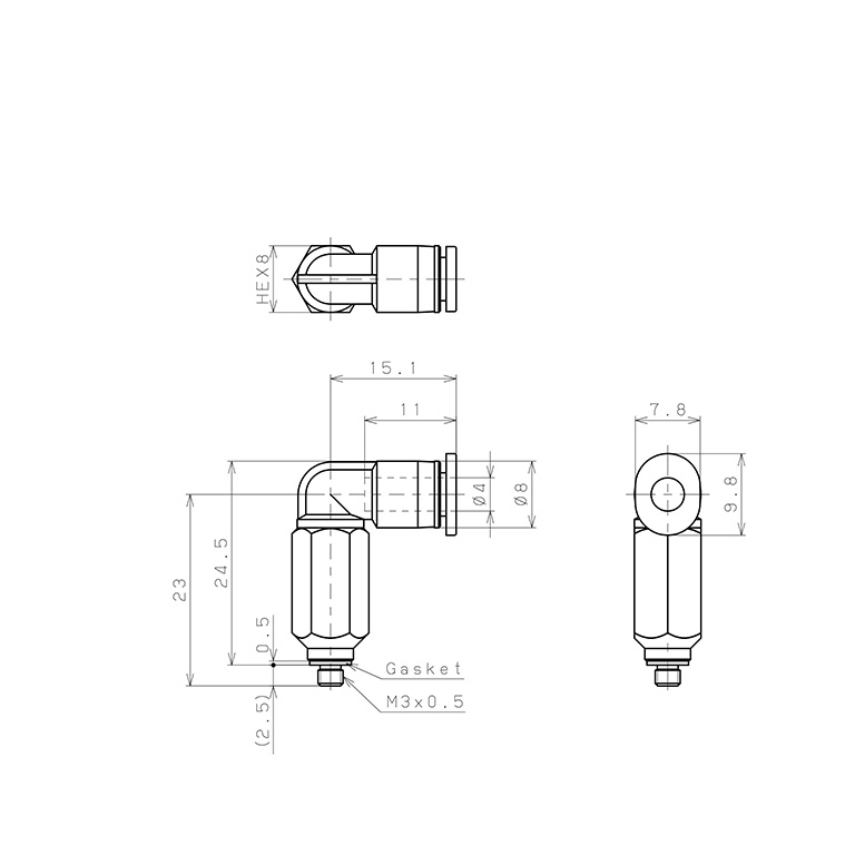 Bản vẽ kỹ thuật Đầu Nối Nhanh Khí Nén Dạng Cong 90° Ren Ngoài (Dài) Pisco PLL4-M3MW