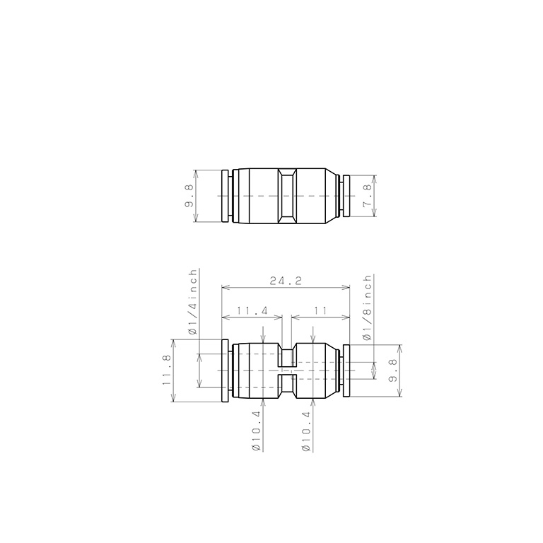 Bản vẽ kỹ thuật Đầu Nối Nhanh Khí Nén Dạng Nối Giẩm Pisco PG1/4-1/8M