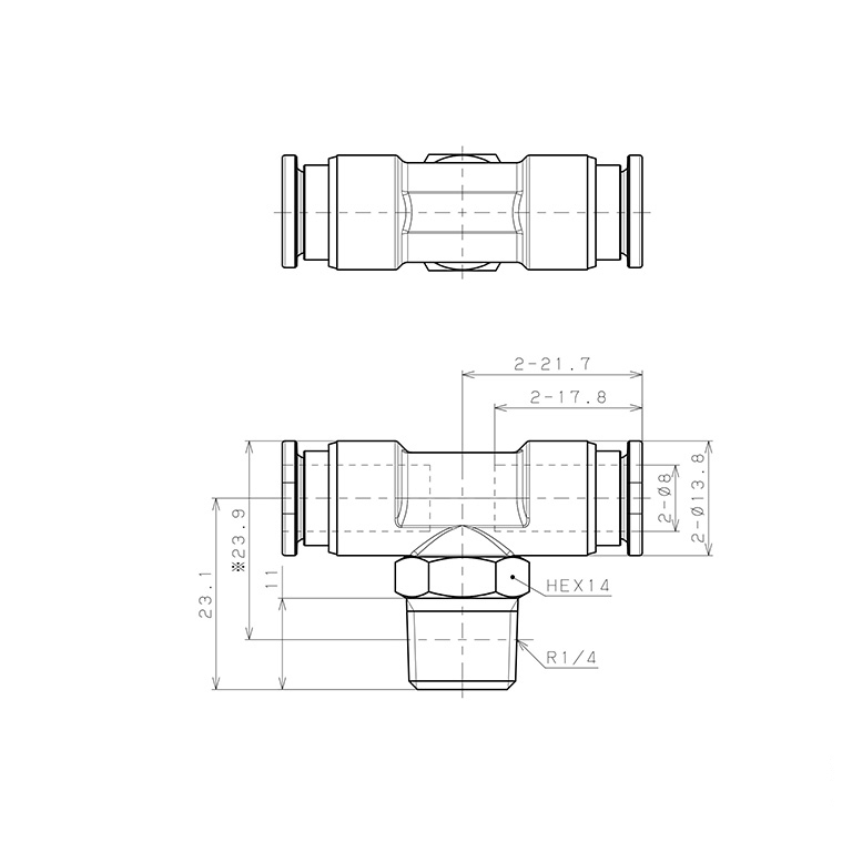 Bản vẽ kỹ thuật Đầu Nối Nhanh Khí Nén Dạng Chữ T Ren Ngoài Pisco SSPB8-02-X-TP