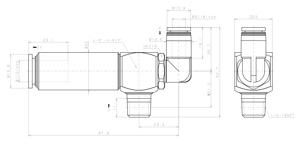 Bản vẽ kỹ thuật Bộ Tạo Chân Không Dòng VM - VC Pisco VCE15-N2-5/16LJ