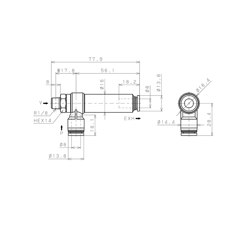 Bản vẽ kỹ thuật Bộ Tạo Chân Không Dòng VRL Pisco VRL50-010808