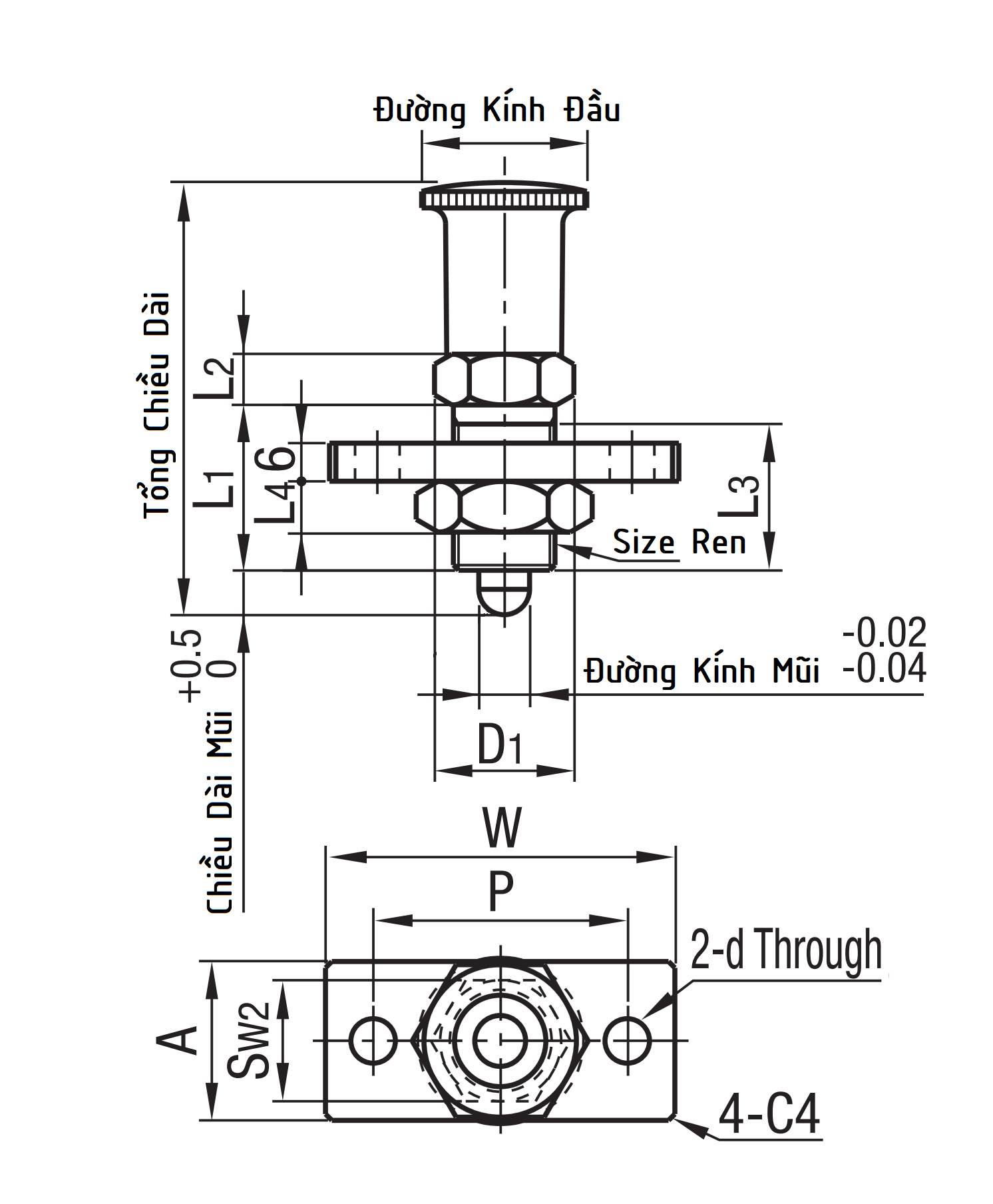 Bản vẽ kỹ thuật Indexing Plungers Flanged Returning With Lock Nut M10x1 FPXK10