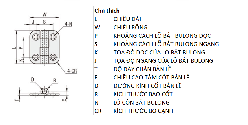 Bản vẽ kỹ thuật Bản Lề Lá Inox 304 (SHHPSD845-2) L 70 mm