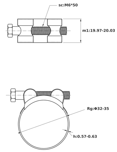 Bản vẽ kỹ thuật Siết Cổ Dê Chịu Tải Nặng Inox 304 Ống 32-35mm