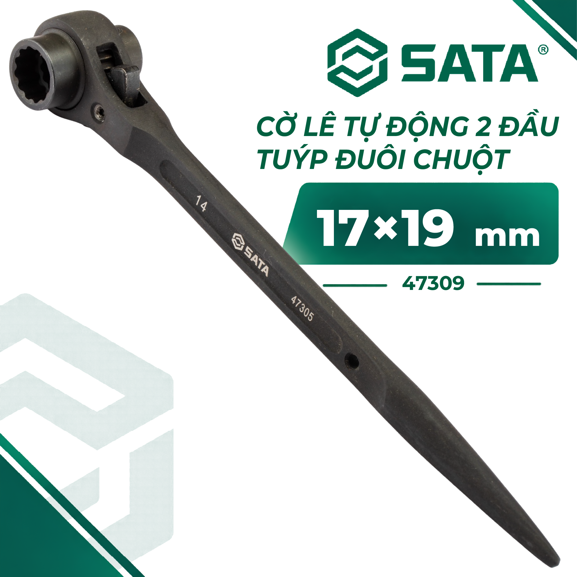Cờ Lê Tự Động 2 Đầu Tuýp Đuôi Chuột 17×19 mm SATA 47309