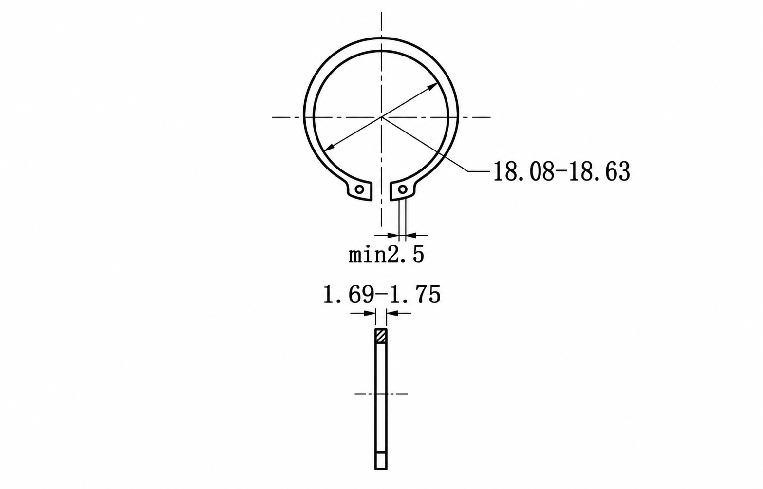 Bản vẽ kỹ thuật Phe Gài Trục Thép 65Mn DIN471 D20x1.75