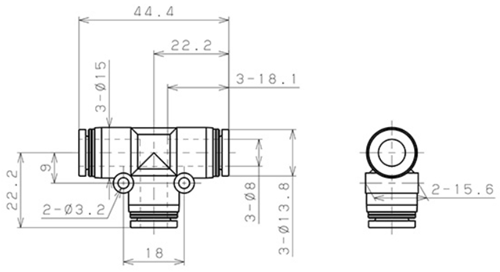 Bản vẽ kỹ thuật Đầu Nối Nhanh Khí Nén Chữ T Phi 8mm Pisco PE8
