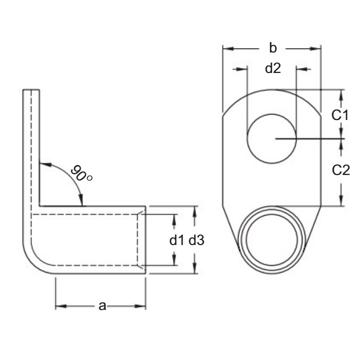 Bản vẽ kỹ thuật Đầu Cosse Đồng Trần 90 Độ 10mm2 KST TLK10-6-90D