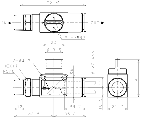 Bản vẽ kỹ thuật Van Tay Khí Nén Pisco HV03-1/2-2