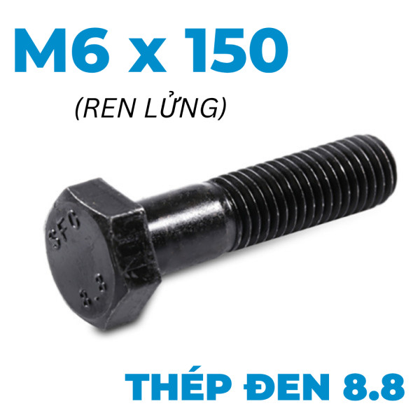 Bulong Thép Đen 8.8 DIN931 M6x150 Ren Lửng