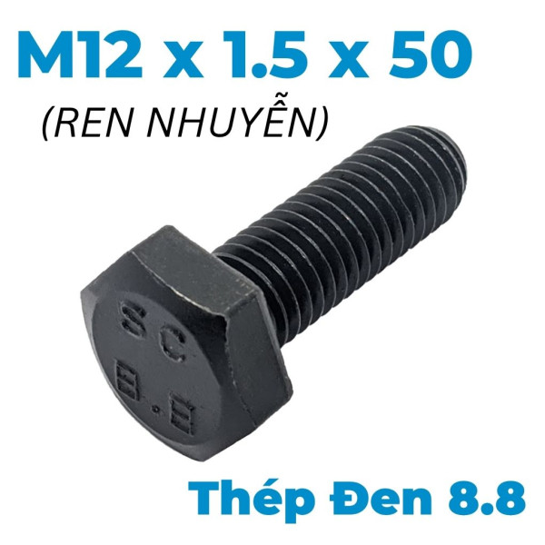 Bulong Thép Đen 8.8 DIN961 M12x1.5x50 Ren Nhuyễn