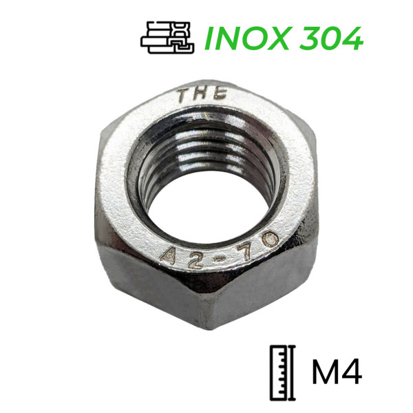 Tán Inox 304 DIN934 M4