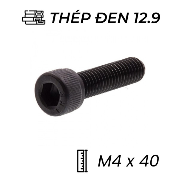 Lục Giác Chìm Đầu Trụ Thép Đen 12.9 DIN912 M4x40 (50Cái/Bịch)