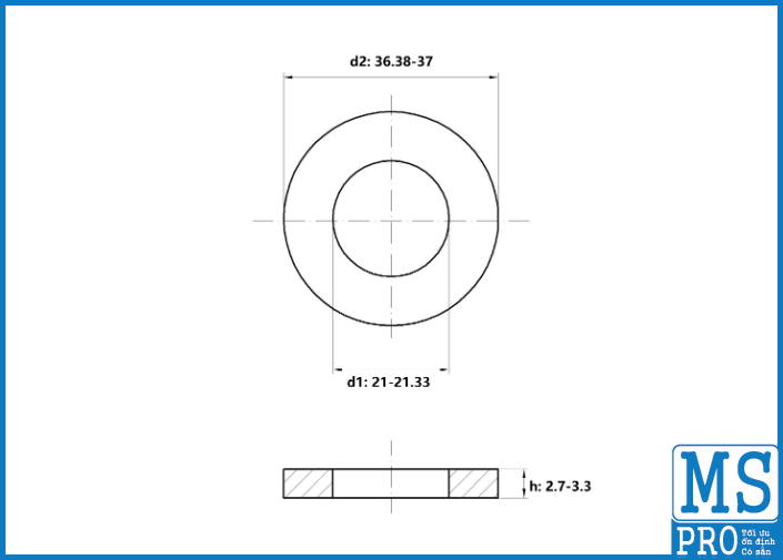 Bản vẽ kỹ thuật Lông Đền Phẳng Thép Đen DIN125 M20