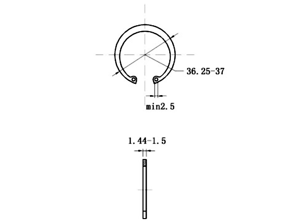 Bản vẽ kỹ thuật Phe Gài Lỗ Thép 65Mn DIN472 D34x1.5