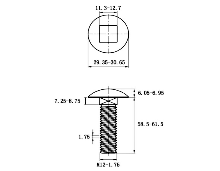 Bản vẽ kỹ thuật Bulong Cổ Vuông Inox 304 DIN603 M12x60