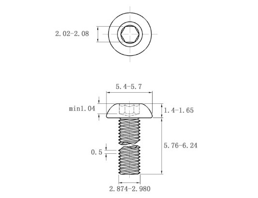 Bản vẽ kỹ thuật Lục Giác Chìm Mo Thép Đen 10.9 ISO7380 M3x6 (50Cái/Bịch)