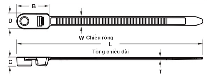 Bản vẽ kỹ thuật Dây Rút Nhựa Có Lỗ Bắt Vít Màu Trắng KST 216 x 4.8 mm KM5-200S