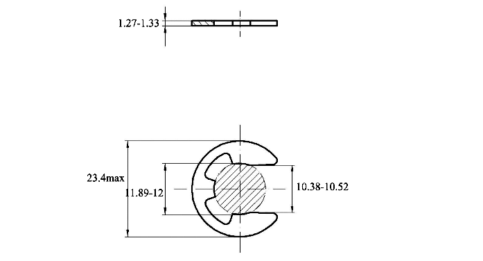 Bản vẽ kỹ thuật Phe Gài Trục Chữ E Thép DIN6799 D12 (5Cái/Bịch)