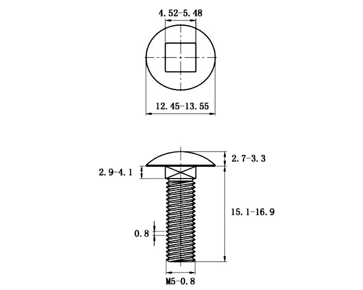 Bản vẽ kỹ thuật Bulong Cổ Vuông Inox 304 DIN603 M5x16