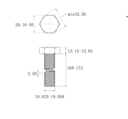 Bản vẽ kỹ thuật Bulong Inox 316 DIN933 M20x170
