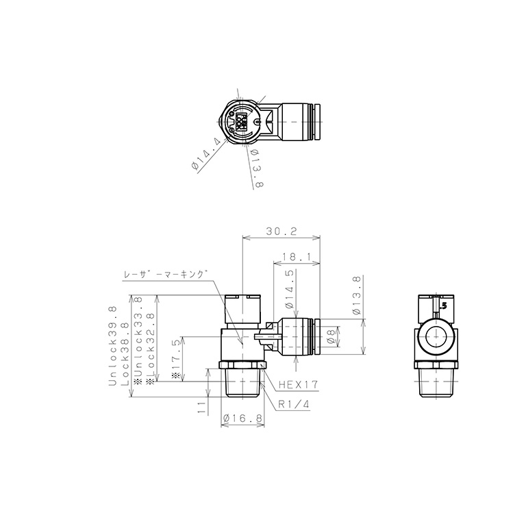Bản vẽ kỹ thuật Van Tiết Lưu Khí Nén Loại Khóa Đẩy Có Hiển Thị Chỉ Số Pisco JSGC8-02ALW