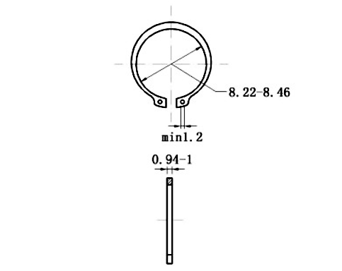 Bản vẽ kỹ thuật Phe Gài Trục Thép 65Mn DIN471 D9x1.0