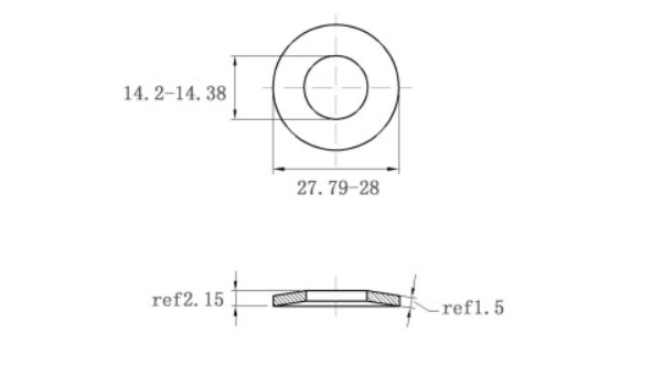 Bản vẽ kỹ thuật Lông Đền Lò Xo Đĩa Thép Đen DIN2093 M14 (14.2x28x1.5)