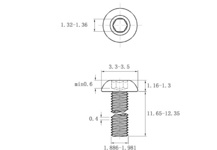 Bản vẽ kỹ thuật Lục Giác Chìm Mo Inox 304 ISO7380 M2x12