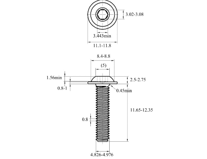 Bản vẽ kỹ thuật Lục Giác Chìm Mo Thép Mạ Kẽm Trắng Cr3+ 10.9 ISO7380-2 M5x12