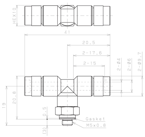 Bản vẽ kỹ thuật Đầu Nối Nhanh Khí Nén Dạng Chữ T Ren Ngoài Pisco KB4-M5-F