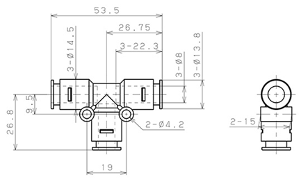 Bản vẽ kỹ thuật Đầu Nối Nhanh Khí Nén Chữ T Pisco APE8-N