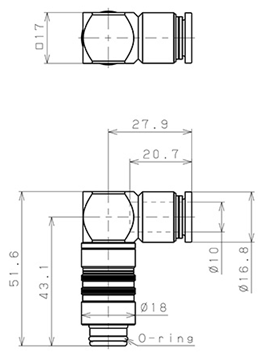 Bản vẽ kỹ thuật Thân Đầu Nối Nhanh Ống Dẫn Điều Khiển Nhiệt Độ Khuôn Đúc Dạng Cong 90°, Có Van Tự Ngắt Pisco ASL10-10P
