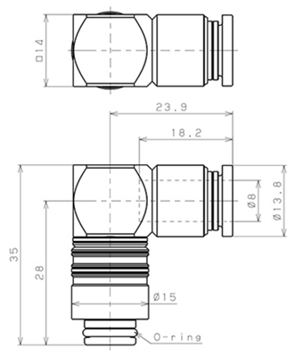 Bản vẽ kỹ thuật Thân Đầu Nối Nhanh Ống Dẫn Điều Khiển Nhiệt Độ Khuôn Đúc Dạng Cong 90° Pisco AKL08-8P
