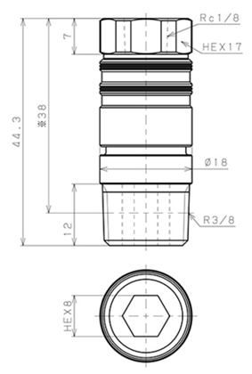 Bản vẽ kỹ thuật Bộ Đầu Ngạnh Nối Ống Dẫn Điều Khiển Nhiệt Độ Khuôn Đúc Dạng Thẳng Ren Trong Pisco AKC10-01F03