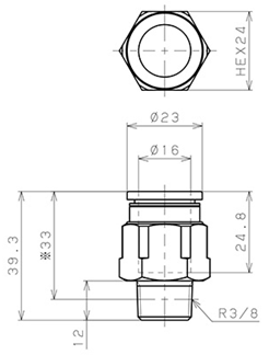 Bản vẽ kỹ thuật Đầu Nối Nhanh Khí Nén Dạng Thẳng Thân Lục Giác Ren Ngoài Pisco PC16-03
