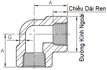 Bản vẽ kỹ thuật Co 90 Độ NPT A105 SA105N DN15 (1/2)