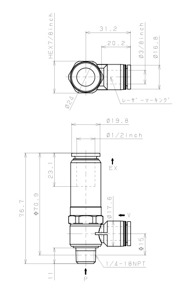 Bản vẽ kỹ thuật Bộ Tạo Chân Không Dòng VH - VS Pisco VHL15-3/8N2JU