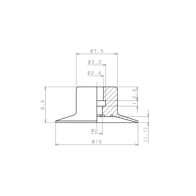 Bản vẽ kỹ thuật Đầu Nấm Hút Chân Không, Urethane,  O.D 15 mm, Pisco VP15PU