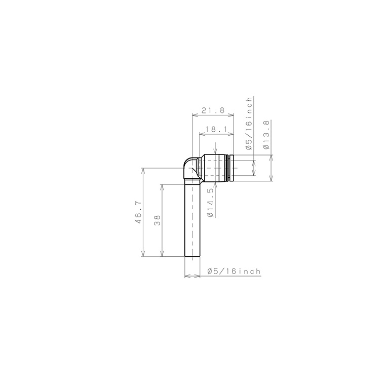 Bản vẽ kỹ thuật Đầu Nối Nhanh Khí Nén Giữa Ống Khí Và Fitting Dạng Cong 90° (Dài) Pisco PLLJ5/16