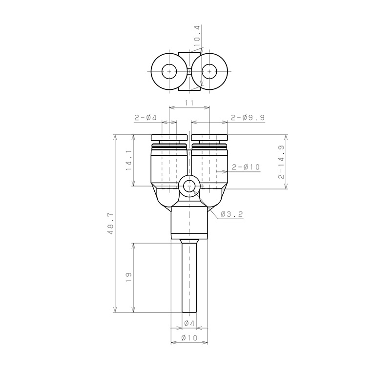 Bản vẽ kỹ thuật Đầu Nối Nhanh Khí Nén Giữa Ống Khí Và Fitting Dạng Chữ Y Pisco PYJ4W